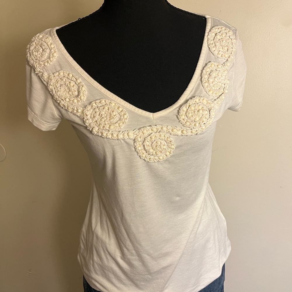 Banana Republic Elegant White / Cream Embellished Women's Top